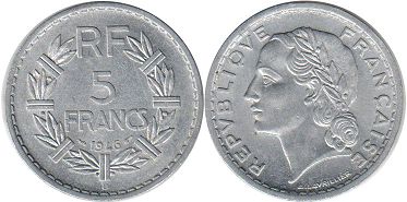 coin France 5 francs 1946