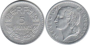 moneda Francia 5 francos 1948
