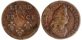 moneda Francia liard 1693