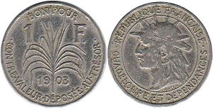 piece Guadeloupe 1 franc 1903