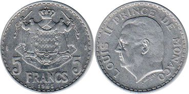 piece Monaco 5 francs 1945