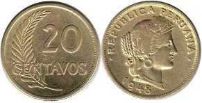 moneda Peru 20 centavos 1948