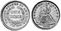 viejo Estados Unidos moneda 10 centavos 1838
