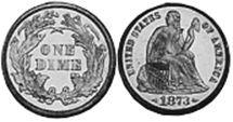 viejo Estados Unidos moneda 10 centavos 1873