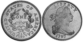 viejo Estados Unidos moneda 1 centavo 1797