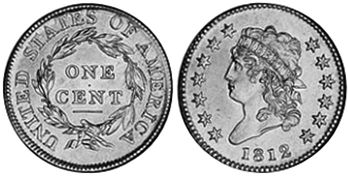 viejo Estados Unidos moneda 1 centavo 1812