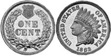 viejo Estados Unidos moneda 1 centavo 1862