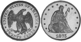 viejo Estados Unidos moneda 20 centavos 1875