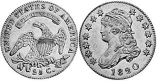 moneda Estados Unidos 25 centavos 1820