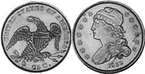 moneda Estados Unidos 25 centavos 1832