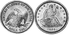 moneda Estados Unidos 25 centavos 1839