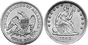moneda Estados Unidos 25 centavos 1843
