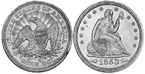 moneda Estados Unidos 25 centavos 1853
