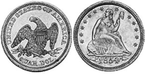 moneda Estados Unidos 25 centavos 1854