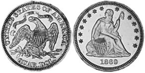 moneda Estados Unidos 25 centavos 1869