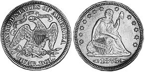 moneda Estados Unidos 25 centavos 1873