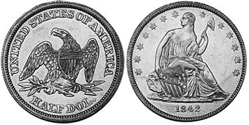 moneda Estados Unidos 50 centavos 1842