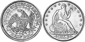 moneda Estados Unidos 50 centavos 1853