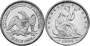 moneda Estados Unidos 50 centavos 1854