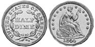 viejo Estados Unidos moneda 5 centavos 1844