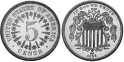 viejo Estados Unidos moneda 5 centavos 1866