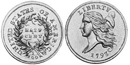 viejo Estados Unidos moneda half centavo 1793