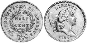 viejo Estados Unidos moneda half centavo 1794