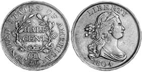 viejo Estados Unidos moneda half centavo 1804