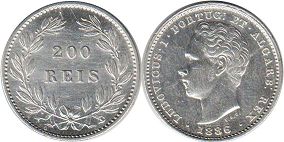 coin Portugal 200 reis 1886
