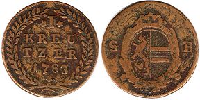 Münze Salzburg 1 kreuzer 1783