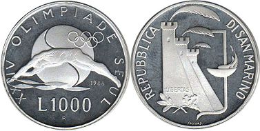 moneta San Marino 1000 lira 1988