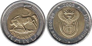 coin South Africa 5 rand 2005