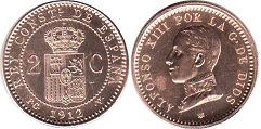 moneda España 2 centimos 1912
