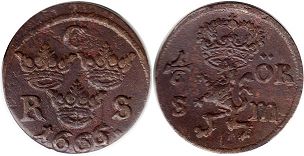 mynt Sverige 1/6 öre 1666