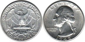 moneda Estados Unidos 1/4 dólar 1945 Washington plata quarter