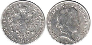 Münze Kaisertum Österreich 20 kreuzer 1848
