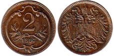 coin Austrian Empire 2 heller 1897