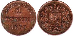 coin Bavaria 2 pfennig 1869