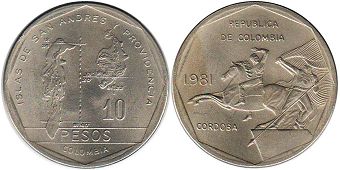 moneda de 10 pesos colombianos 1981