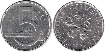 mince Czechoslovakia 5 korun 1925
