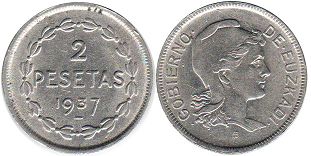 monnaie Viscaya 2 peseta 1937