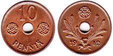 mynt Finland 10 pennia 1942