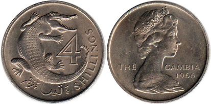 coin Gambia 4 shillings 1966