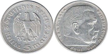 coin Nazi Germany 5 mark 1936