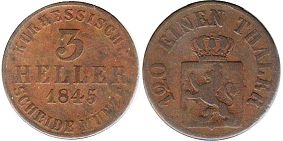 Münze Hessen 3 heller 1845
