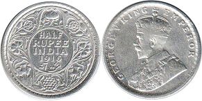 coin British India 1/2 rupee 1916