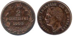 moneta Italy 2 centesimi 1903