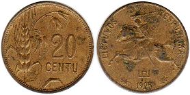 coin Lithuania 20 centu 1925
