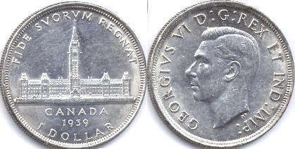 de monnaie canadian 1 dollar 1939
