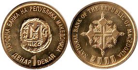 coin Macedonia 1 denar 2000